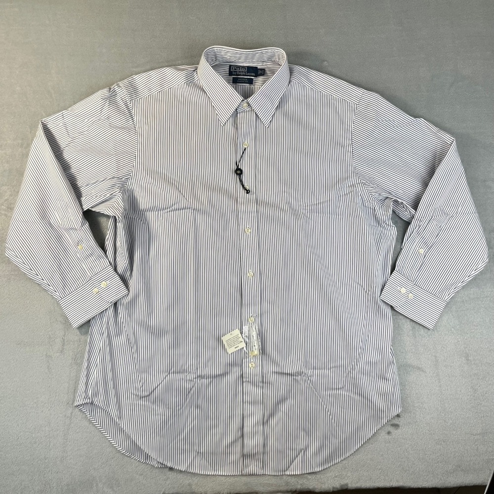 Polo Ralph Lauren Button Down Shirt Mens 17 32/33 Blue Stripe New Andrew Classic